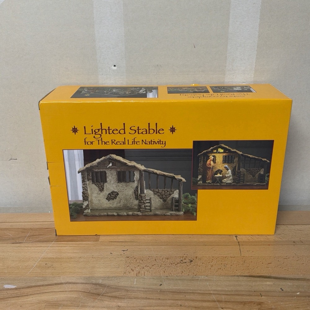 Three Kings Lighted Nativity Scene Stable Holiday Christmas Village Decor NIB